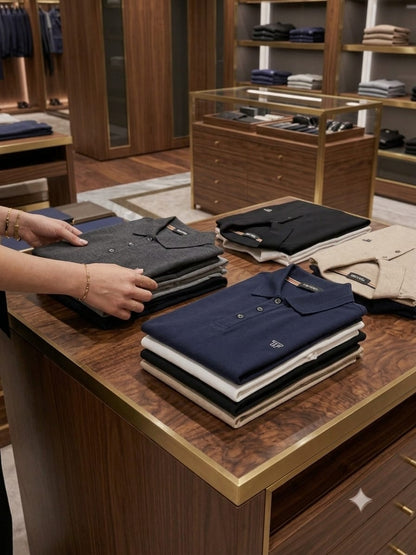 Premium navy blue men's polo t shirt with original accessories
