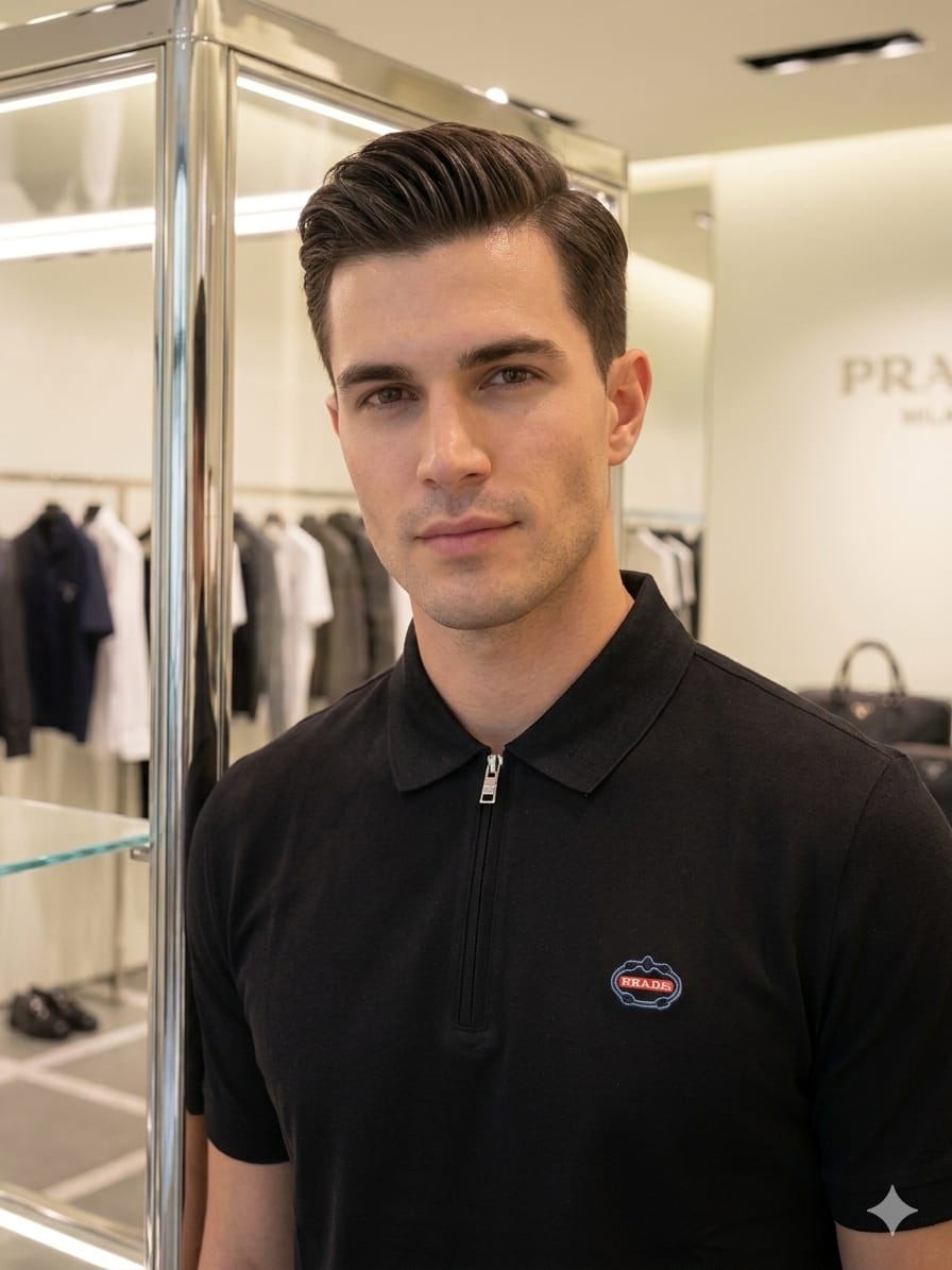 Black Prada men's wear regular fit half zip polo