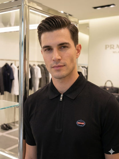 Black Prada men's wear regular fit half zip polo