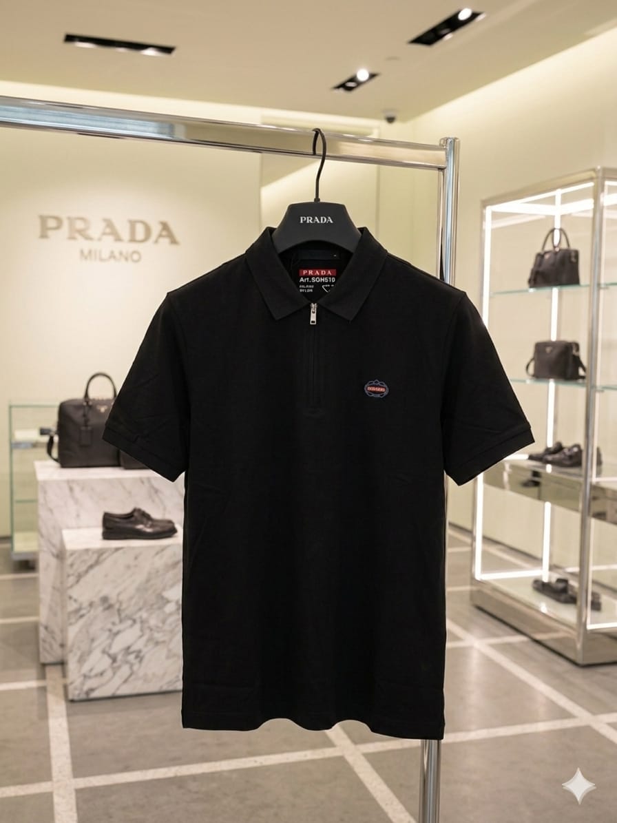 Prada black men's half zip polo t shirt premium men's polo