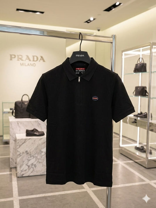 Prada black men's half zip polo t shirt premium men's polo