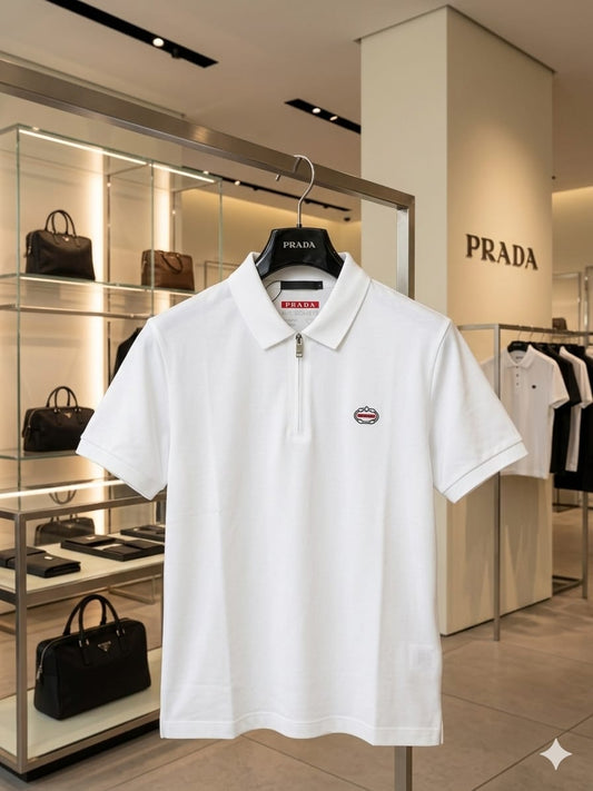 Prada white men's half zip polo t shirt premium men's polo