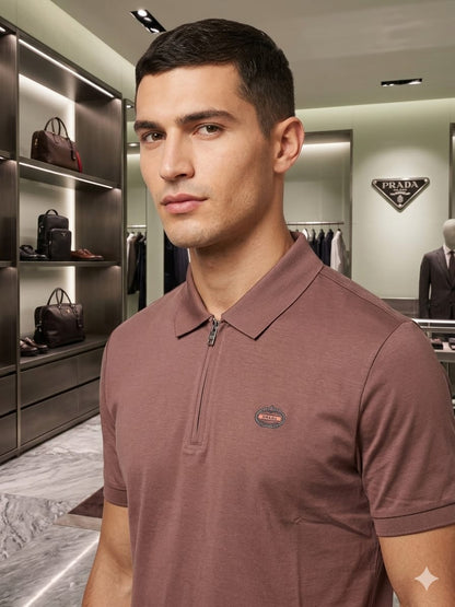 Peach Prada men's wear regular fit half zip polo