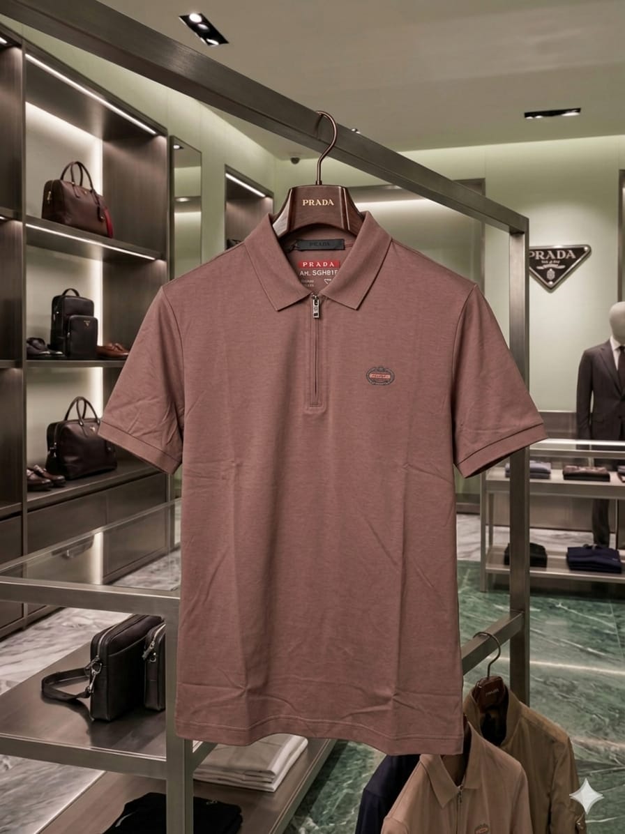 Prada peach men's half zip polo t shirt premium men's polo