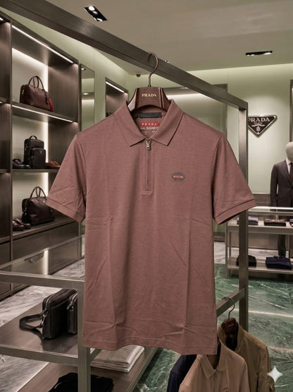 Prada peach men's half zip polo t shirt premium men's polo