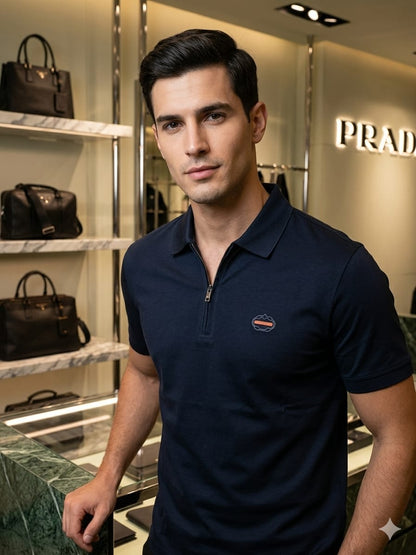 Navy blue Prada men's wear regular fit half zip polo
