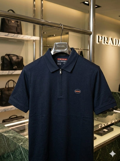 Prada navy blue men's half zip polo t shirt premium men's polo