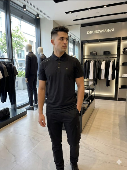 Armani black men's clothing premium polo shirt