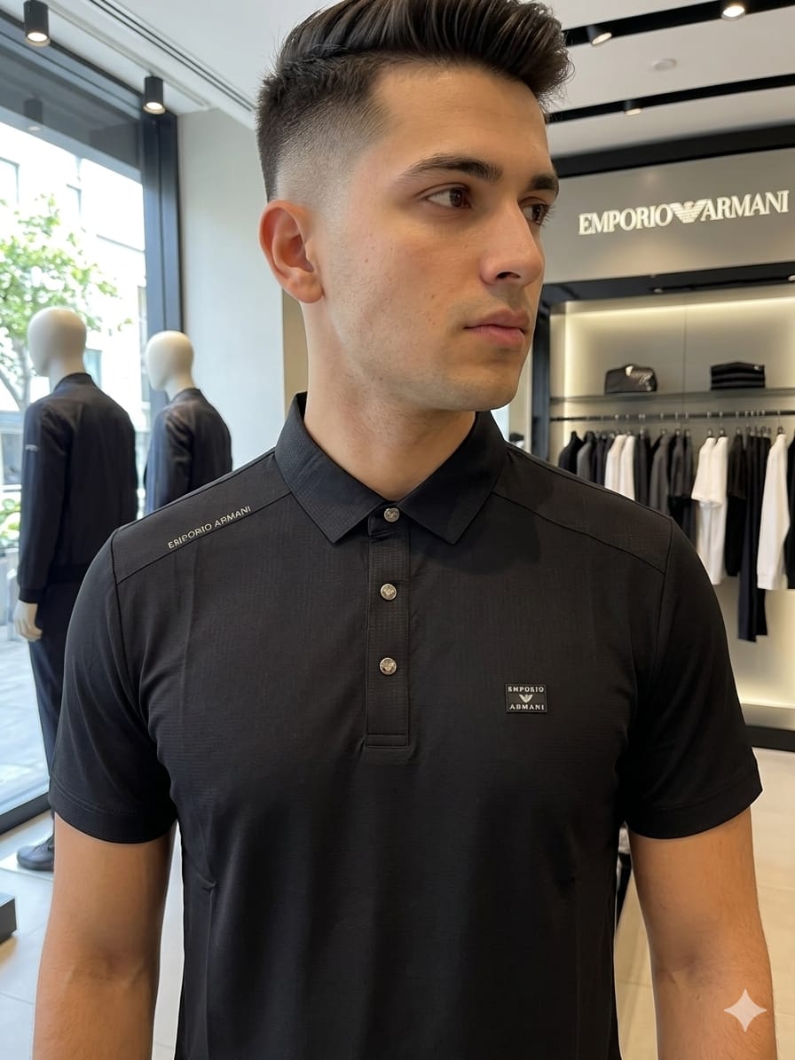 Black Armani men's wear regular fit polo t shirt