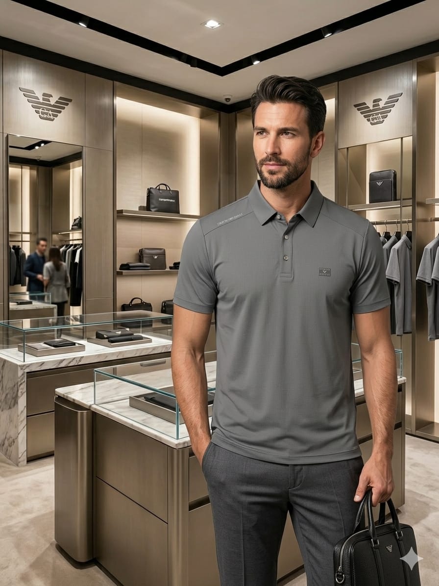 Armani grey men's clothing premium polo shirt
