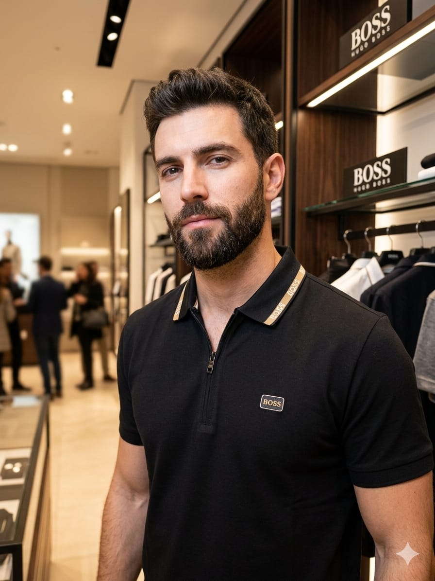 Black BOSS men's wear regular fit polo t shirt