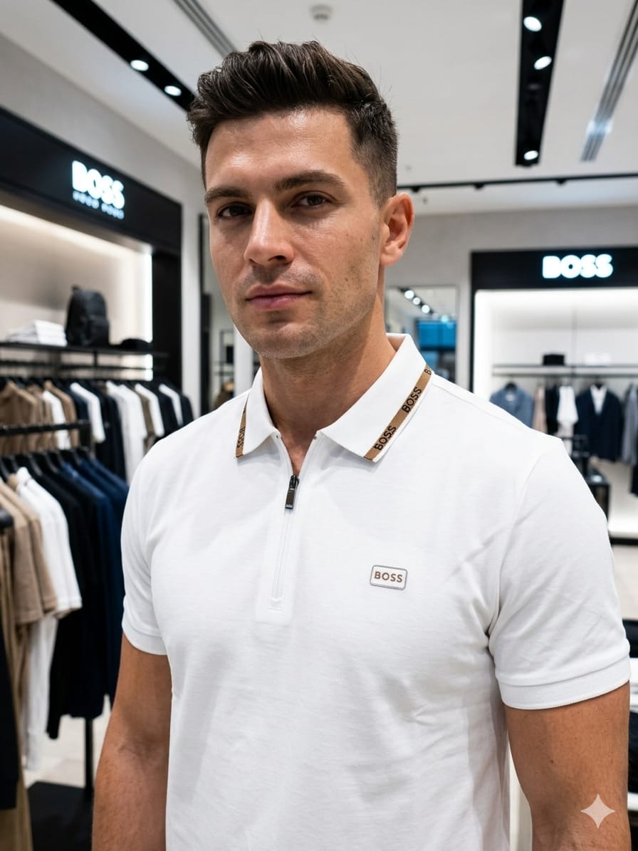 White BOSS men's wear regular fit polo t shirt