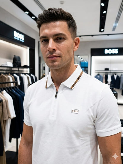 White BOSS men's wear regular fit polo t shirt
