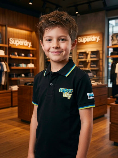 Superdry Kids Black Polo – Fabric Close-up
