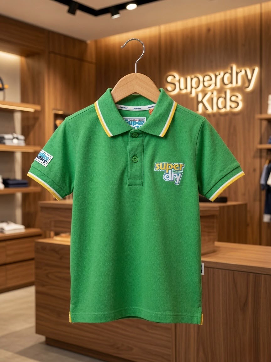 Superdry Kids Cotton Mercerised Polo in Green – Front View	