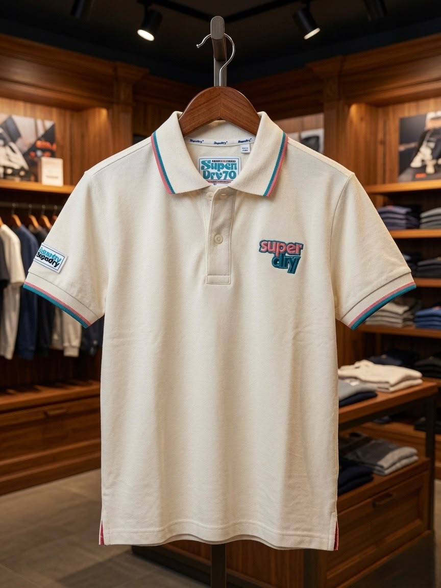 Superdry Kids Cotton Mercerised Polo in Cream – Front View	