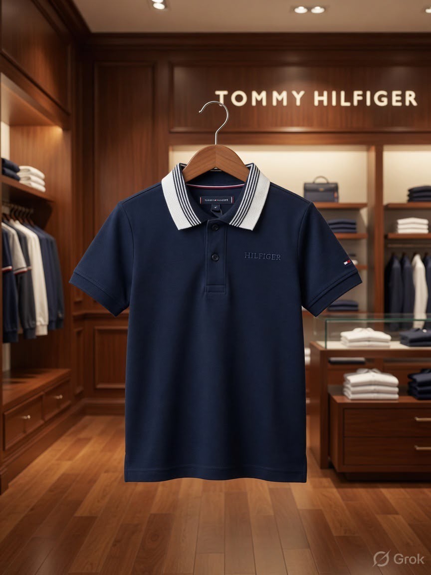 Tommy Kids Premium Lycra Interlock Polo in Navy

