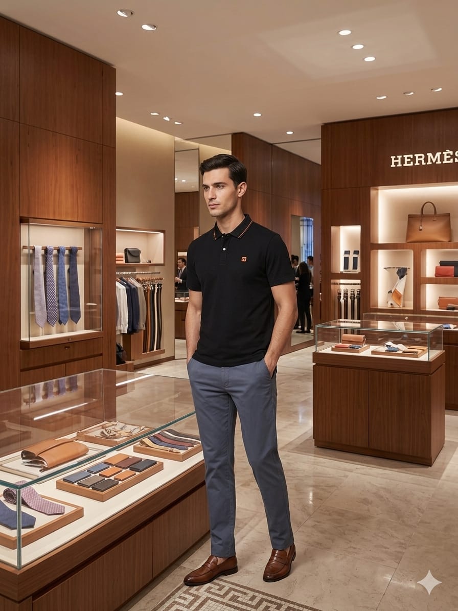 HERMES 2026 black polo shirt regular fit detailed view
