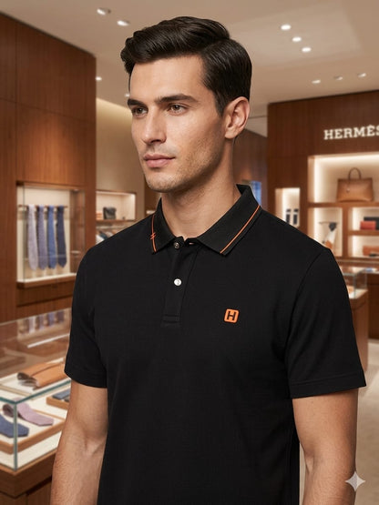 HERMES 2026 black polo tee premium quality close up