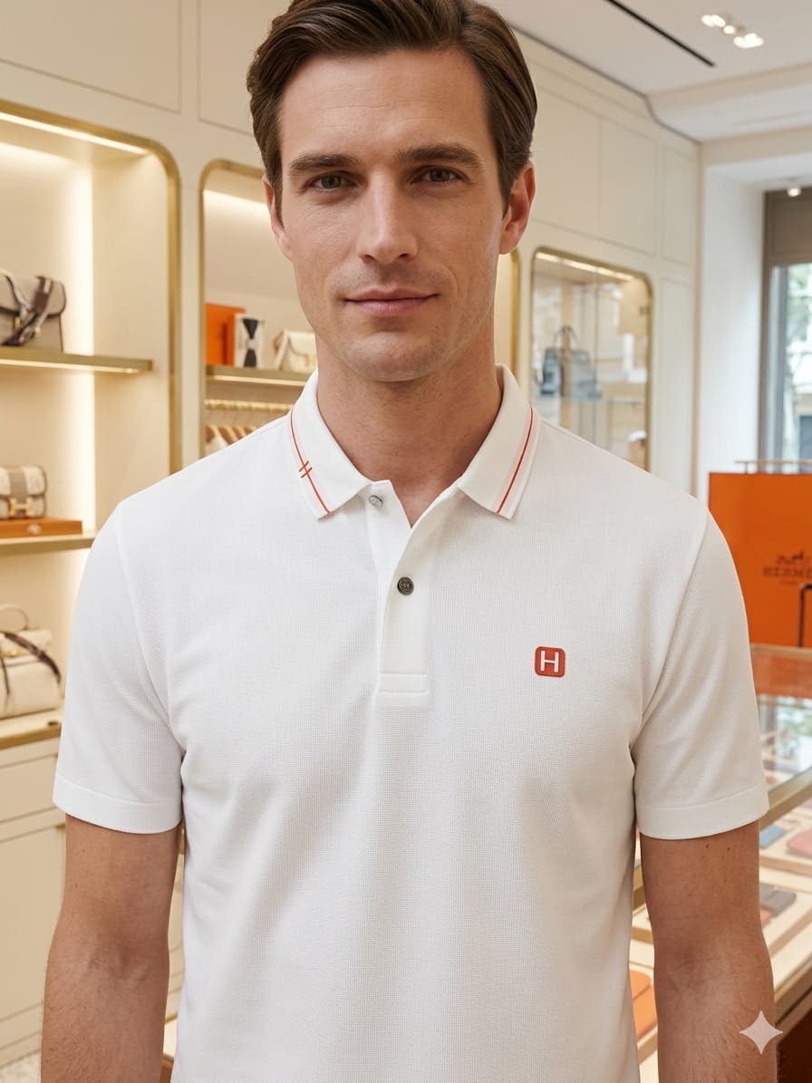 HERMES 2026 white polo tee premium quality close up