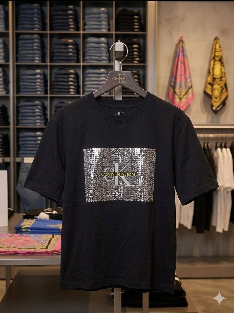 Women's Calvin Klein black sequin work regular fit T-shirt
