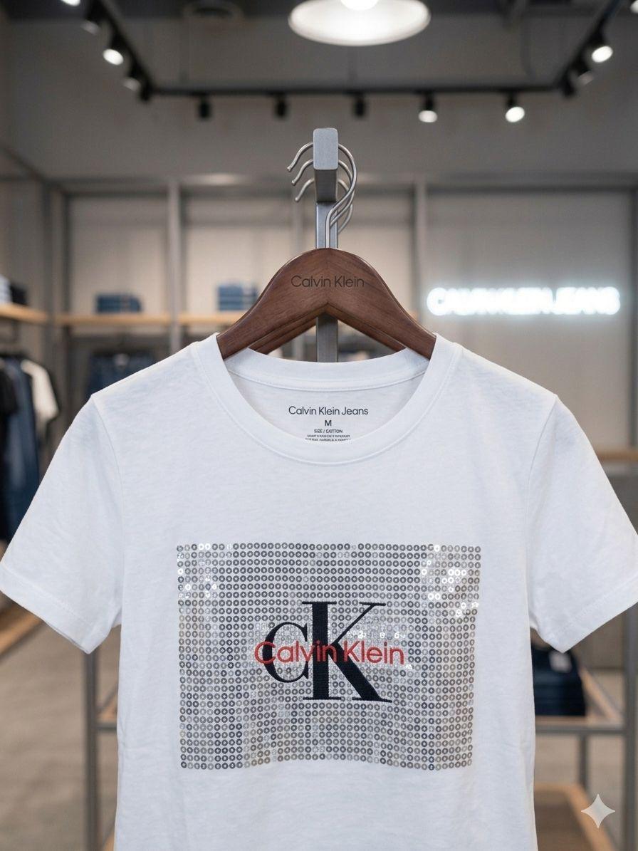Calvin Klein white premium cotton peach fabric T-shirt for women
