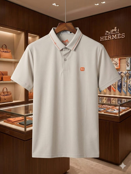 HERMES 2026 premium beige polo tee regular fit front view
