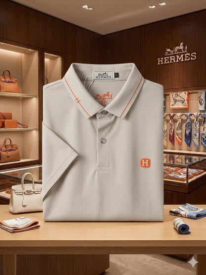 HERMES 2026 beige polo shirt regular fit detailed view
