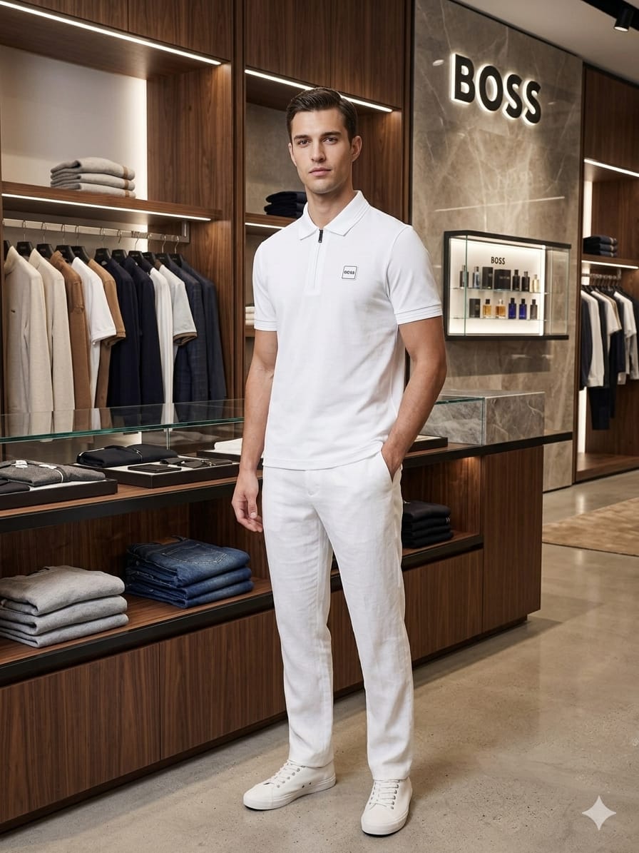 BOSS 2026 white polo shirt regular fit detailed view