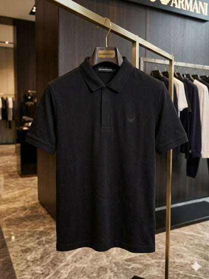 EMPORIO ARMANI 2026 premium black polo tee regular fit front view