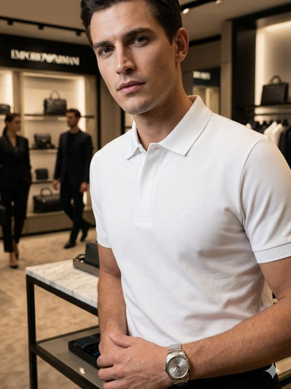 EMPORIO ARMANI 2026 white polo shirt regular fit detailed view