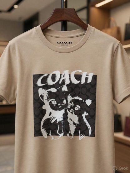 Women's Coach beige regular fit premium T-shirt

