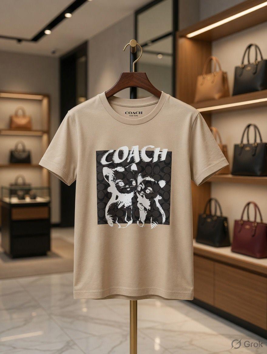 Coach beige premium imported Turkey stock T-shirt for women

