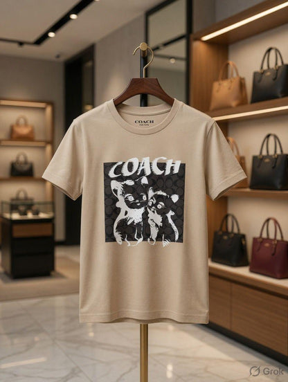Coach beige premium imported Turkey stock T-shirt for women
