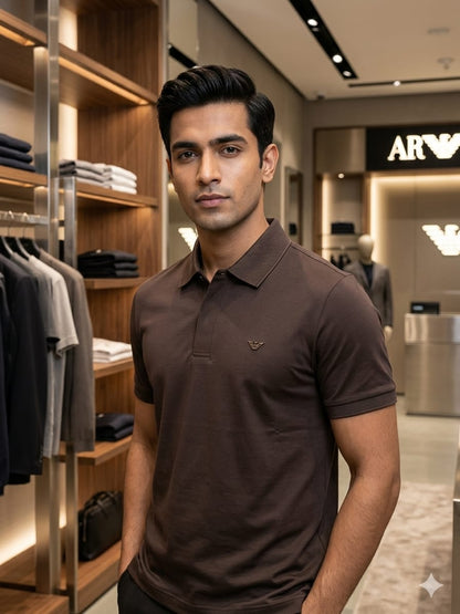 EMPORIO ARMANI 2026 brown polo tee premium quality close up