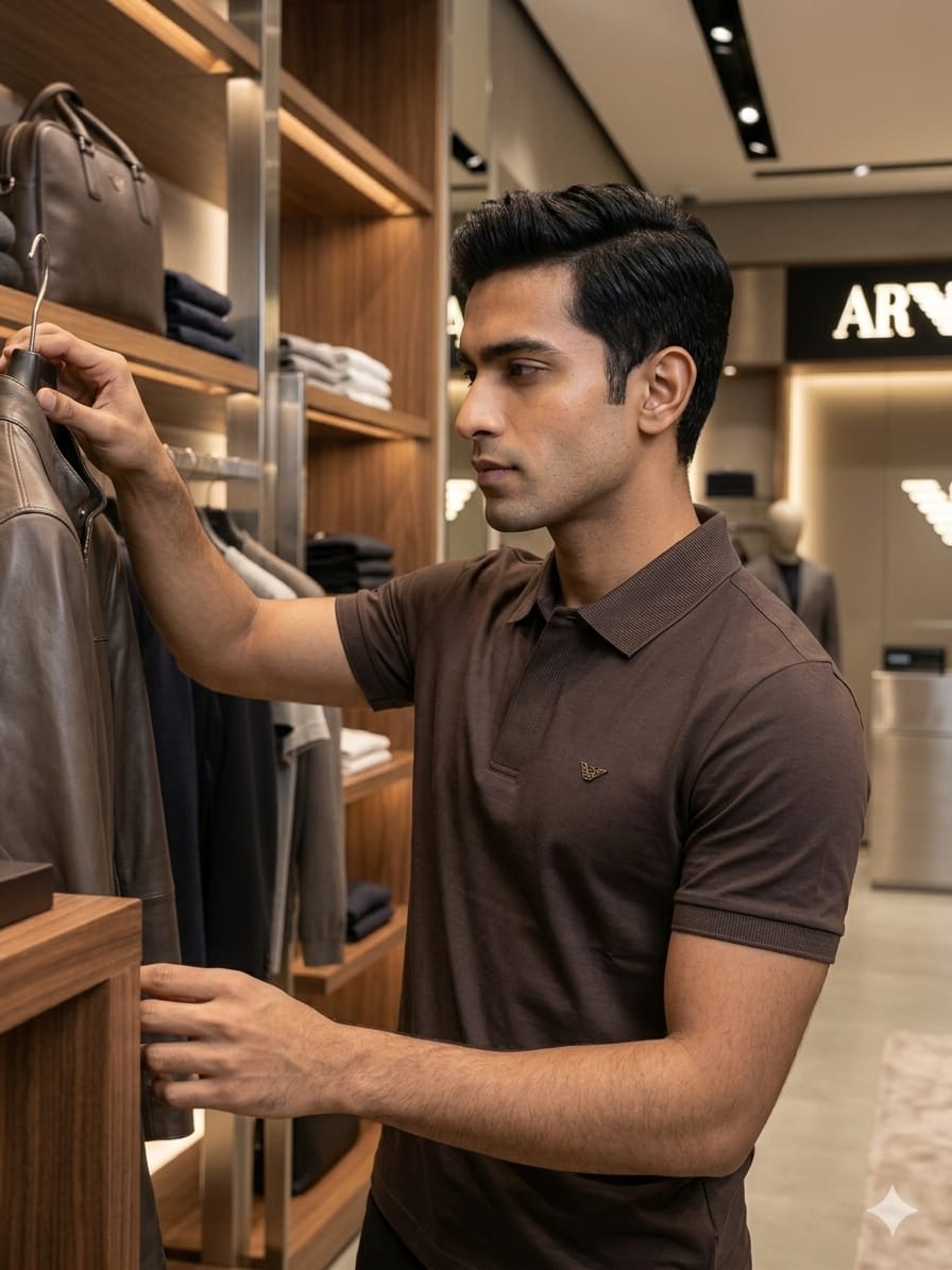 EMPORIO ARMANI 2026 brown polo shirt regular fit detailed view

