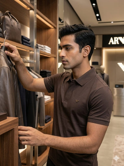EMPORIO ARMANI 2026 brown polo shirt regular fit detailed view

