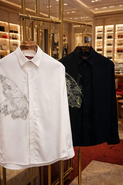 Gucci premium Japanese fabric stone work shirts in white and navy

