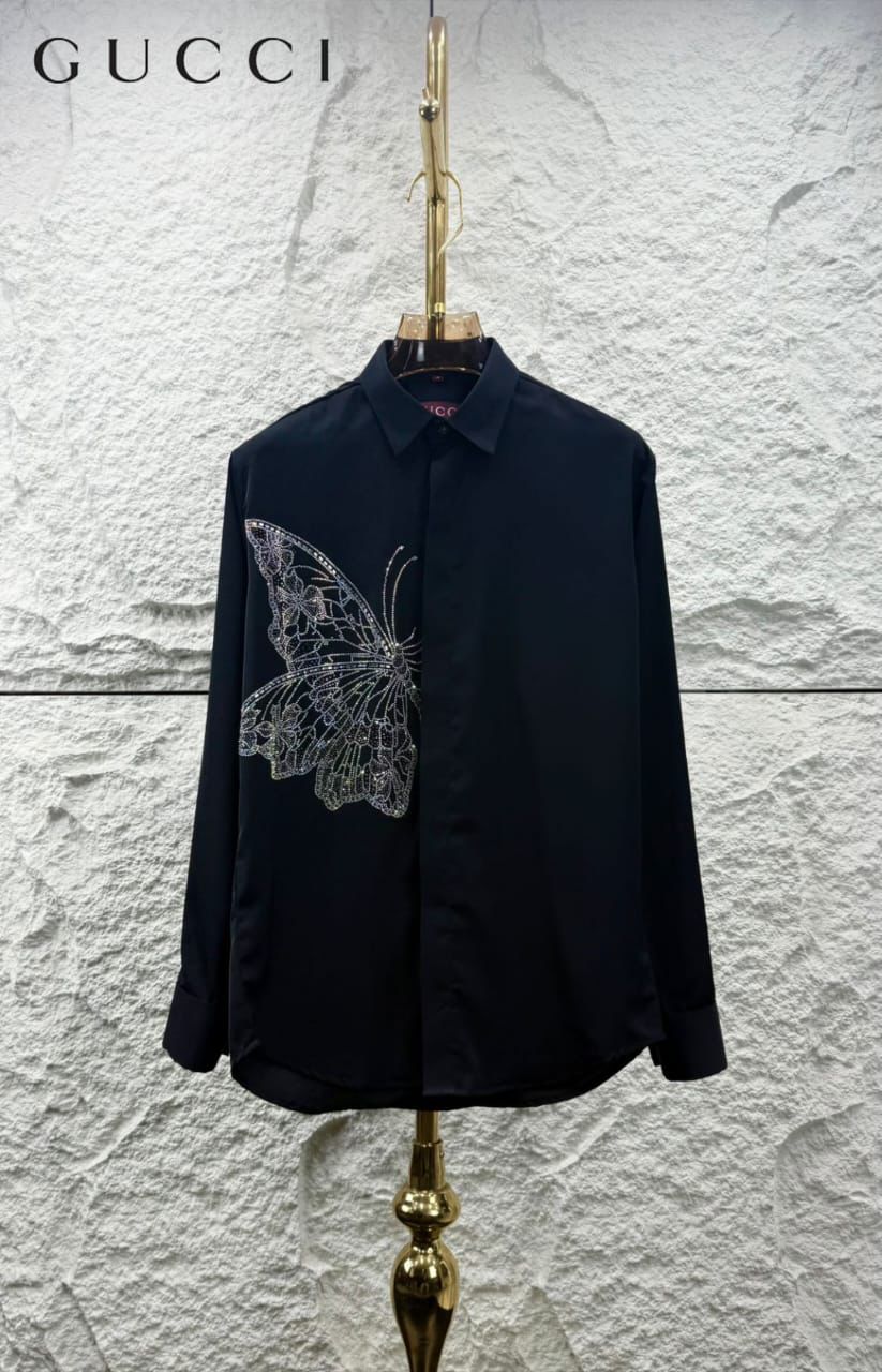 Gucci men's navy Japanese fabric regular fit shirt with imported stone work
