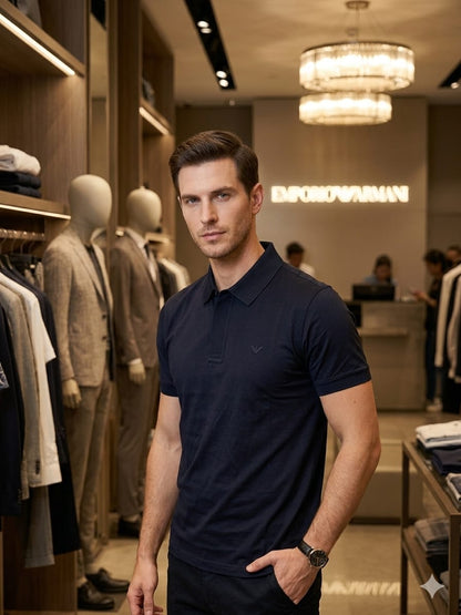 EMPORIO ARMANI 2026 navy polo tee premium quality close up