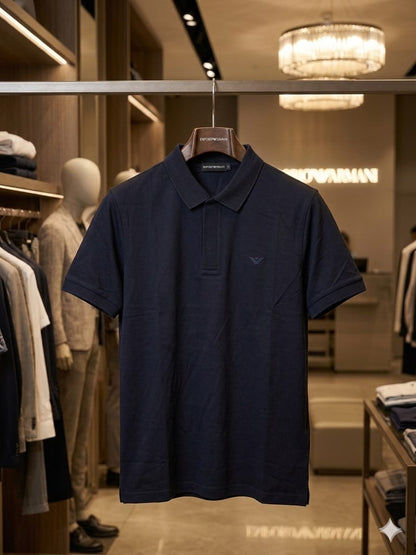 EMPORIO ARMANI 2026 premium navy polo tee regular fit front view
