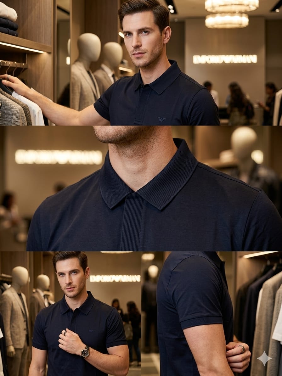 EMPORIO ARMANI 2026 navy polo shirt regular fit detailed view