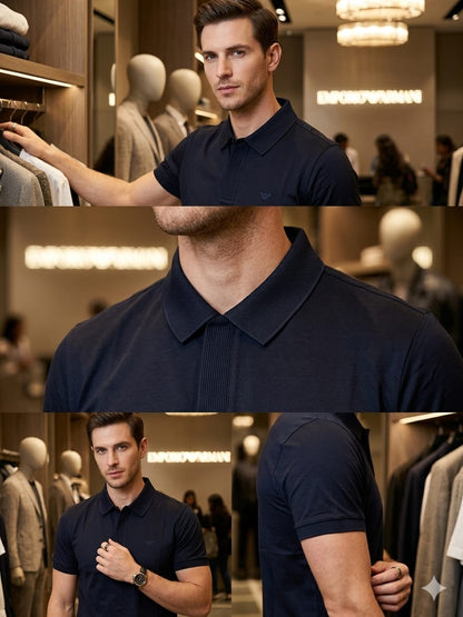 EMPORIO ARMANI 2026 navy polo shirt regular fit detailed view