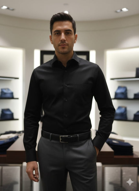 Premium Armani black full sleeve Raymond cotton shirt for men
