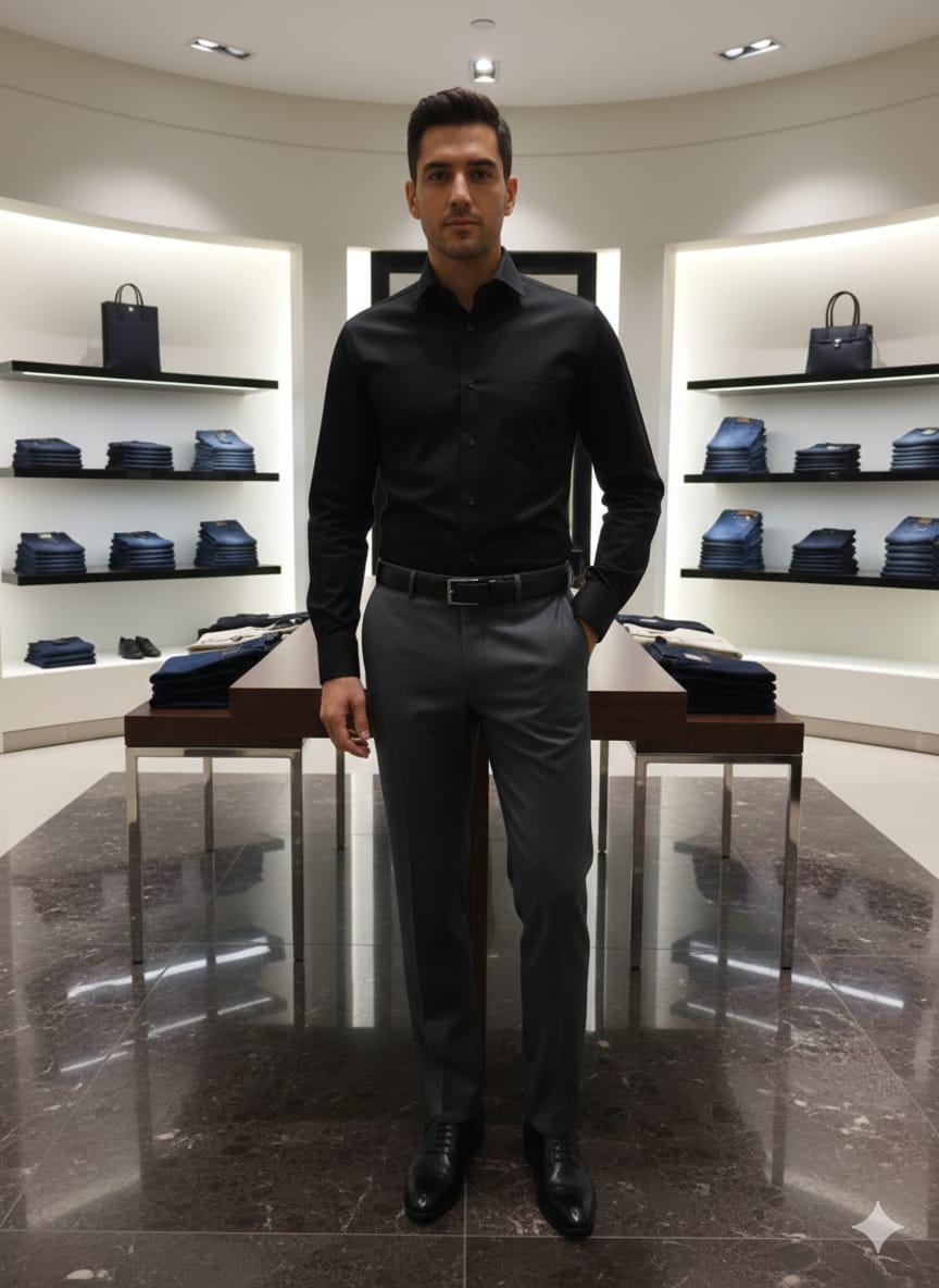 Armani black designer cotton shirt for office and business casual wear
