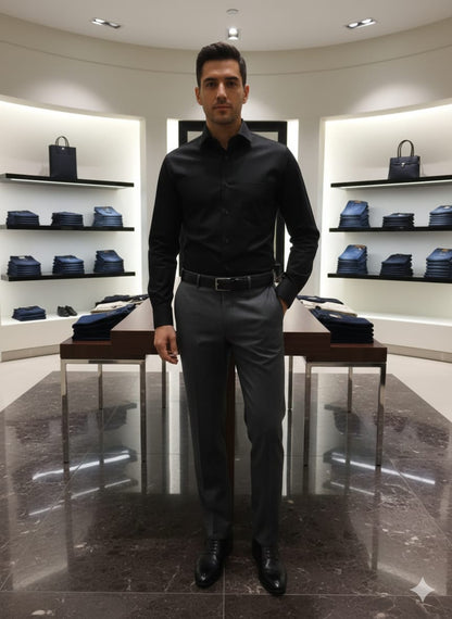 Armani black designer cotton shirt for office and business casual wear
