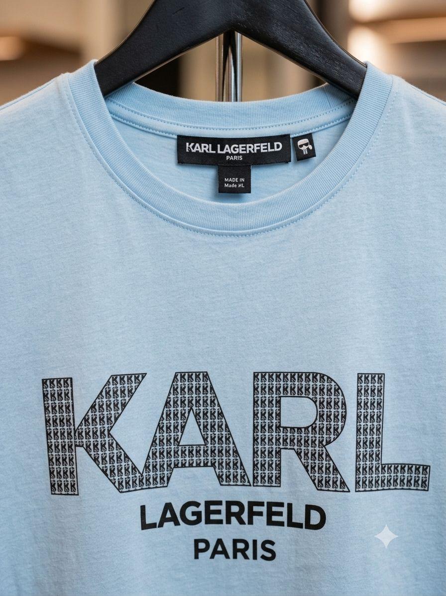 Women's Karl Lagerfeld sky blue HD sticker logo T-shirt
