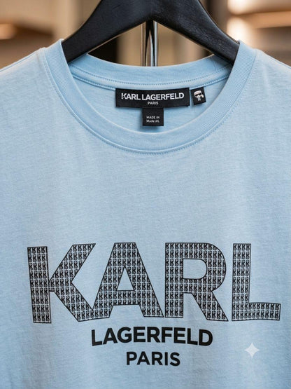 Women's Karl Lagerfeld sky blue HD sticker logo T-shirt
