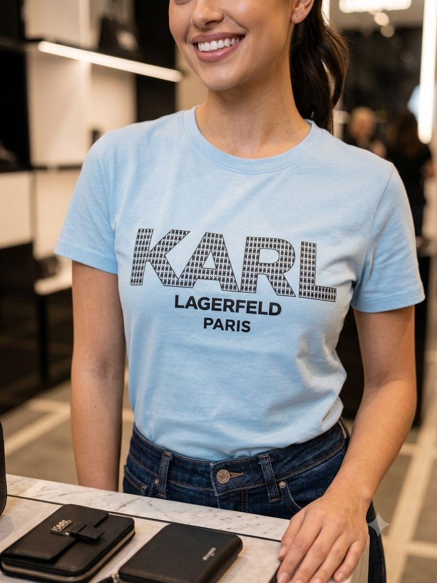 Karl Lagerfeld sky blue designer-inspired ladies casual tee
