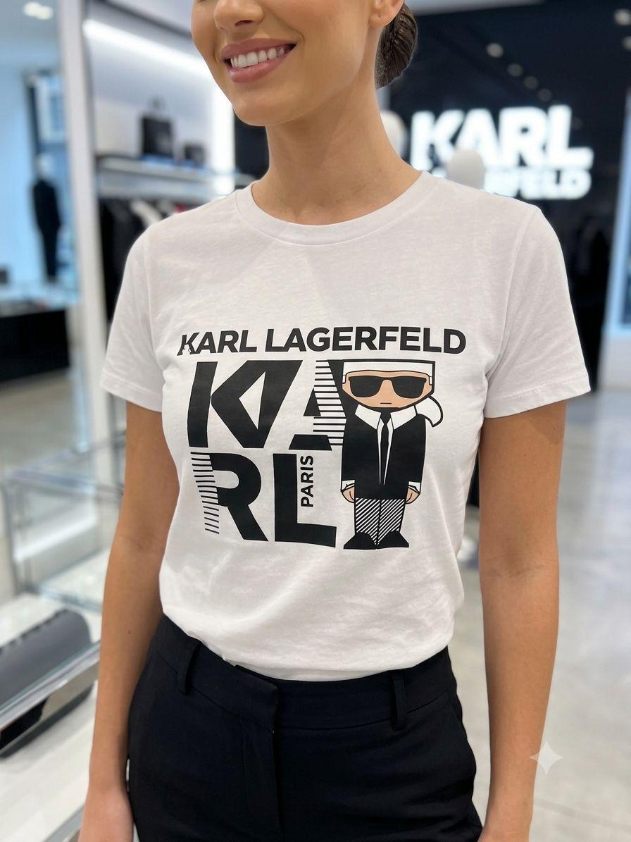 Women's Karl Lagerfeld white HD sticker logo T-shirt
